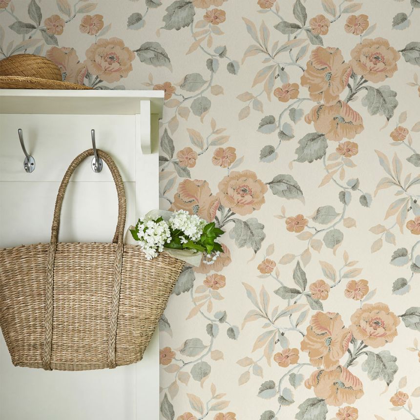 Květinová vliesová tapeta na zeď, oranžová, bílá, 127397, Laura Ashley 4