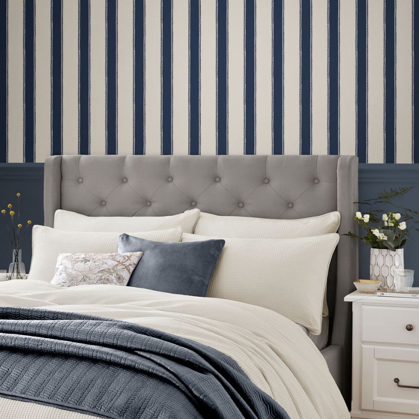 Modro-bílá vliesová tapeta na zeď, pruhy, 127404, Laura Ashley 4
