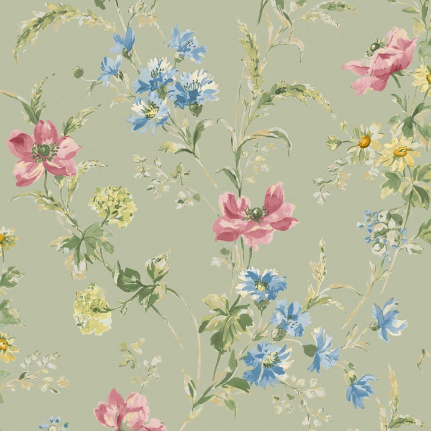 Vliesová tapeta na zeď, zelená, růžová, květy máku, 127405, Laura Ashley 4