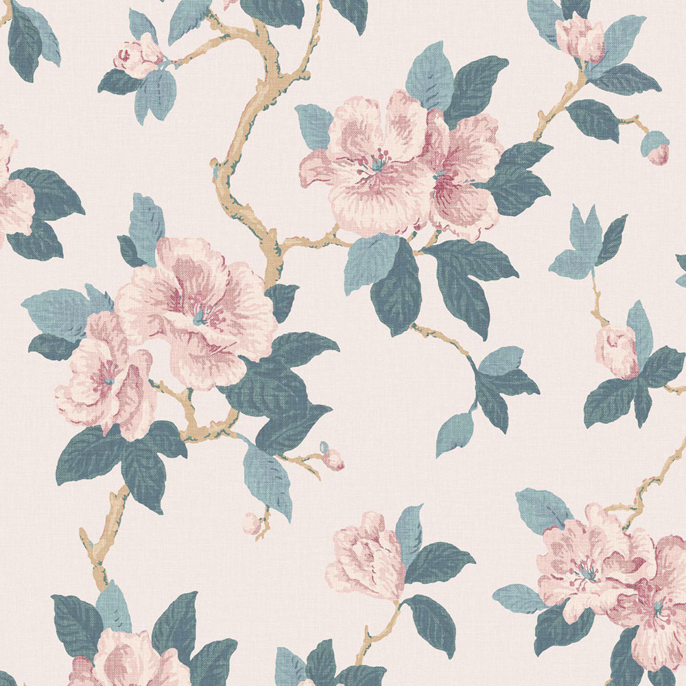 Květinová vliesová tapeta na zeď, růžová, modrá, 130096, Laura Ashley 4