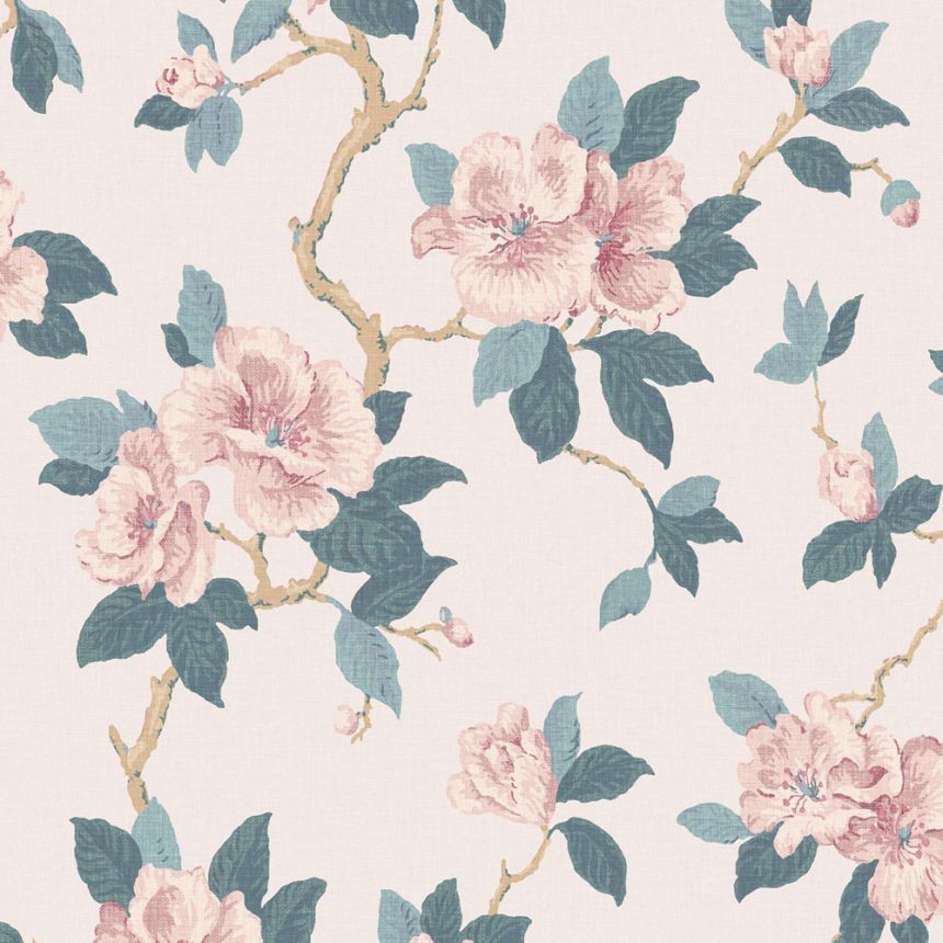Květinová vliesová tapeta na zeď, růžová, modrá, 130096, Laura Ashley 4