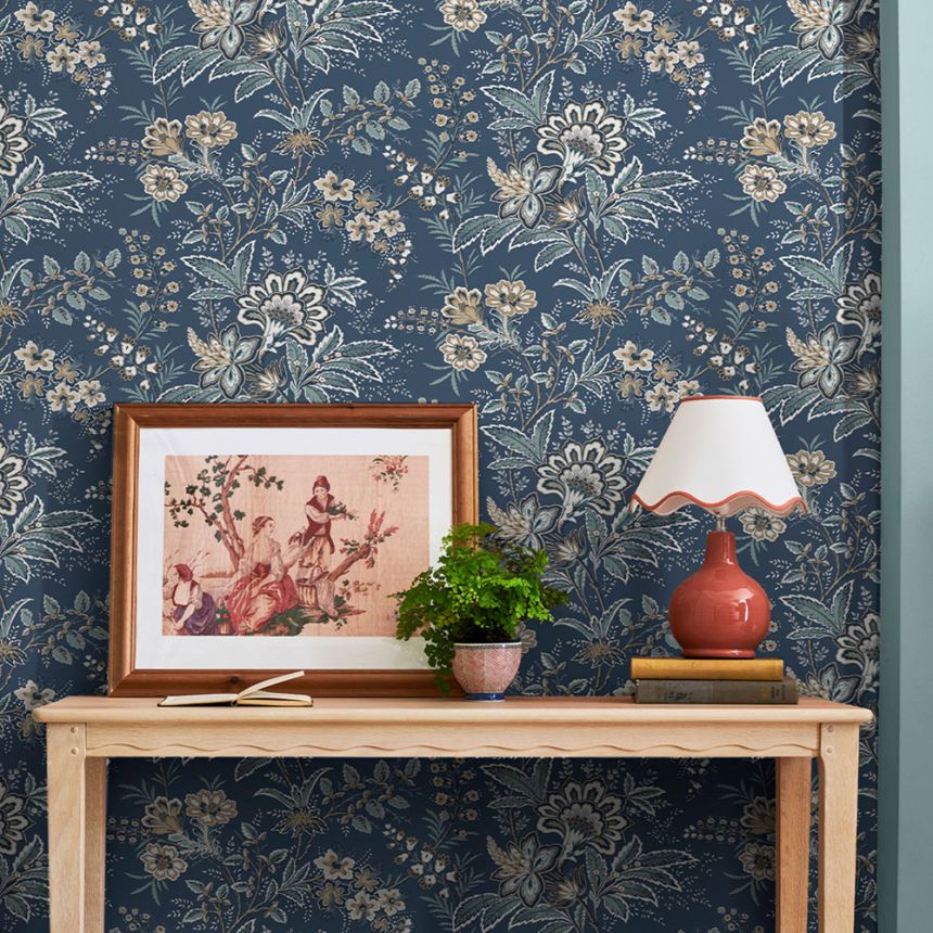 Vliesová tapeta na zeď, modrá, béžová, květiny, 130097, Laura Ashley 4