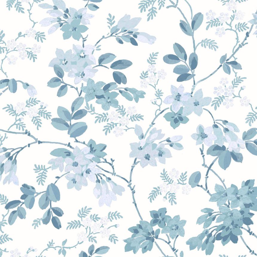 Vliesová tapeta na zeď, modrá, bílá, květy, listy, 130107, Laura Ashley 4