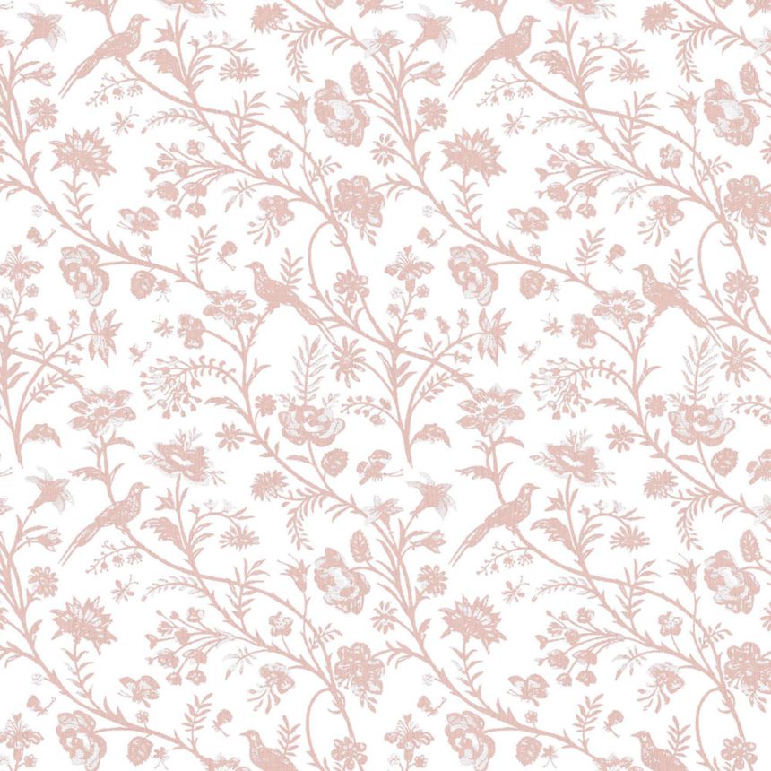 Vliesová tapeta na zeď, bílá, růžová, růže, ptáci, 130108, Laura Ashley 4