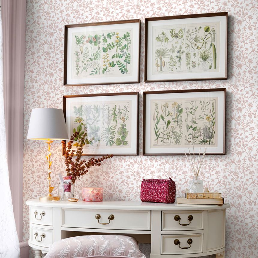 Vliesová tapeta na zeď, bílá, růžová, růže, ptáci, 130108, Laura Ashley 4