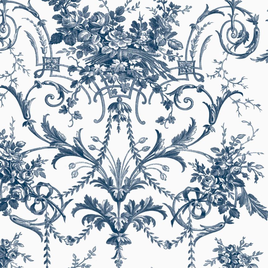 Zámecká vliesová tapeta na zeď, modro-bílá, květy, 122767, Laura Ashley 4
