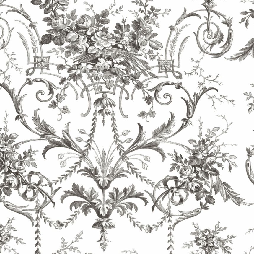 Zámecká vliesová tapeta na zeď, černo-bílá, květy, 122768, Laura Ashley 4