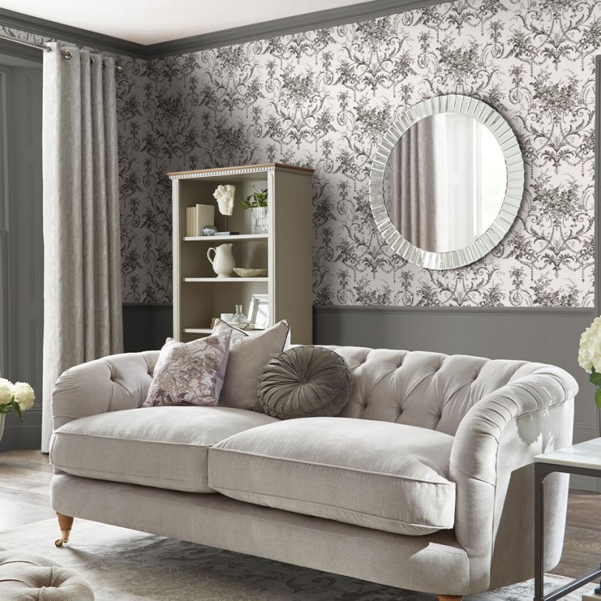 Zámecká vliesová tapeta na zeď, černo-bílá, květy, 122768, Laura Ashley 4