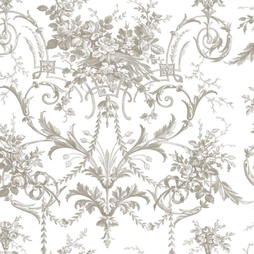 Zámecká vliesová tapeta na zeď, šedo-bílá, květy, 130111, Laura Ashley 4