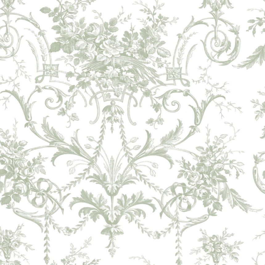 Zámecká vliesová tapeta na zeď, zeleno-bílá, květy, 130112, Laura Ashley 4