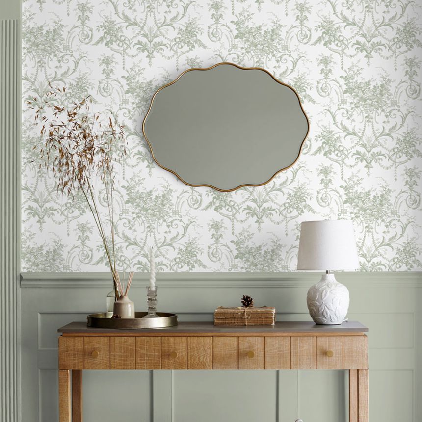 Zámecká vliesová tapeta na zeď, zeleno-bílá, květy, 130112, Laura Ashley 4