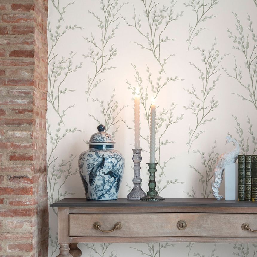 Vliesová tapeta na zeď, zelená, bílá, větvičky, 130115, Laura Ashley 4
