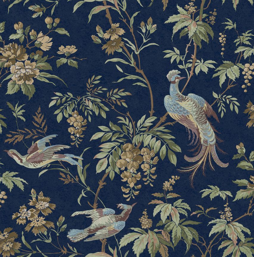 Vliesová tapeta na zeď, modrá, hnědá, květiny, ptáci, 140316, Laura Ashley 4