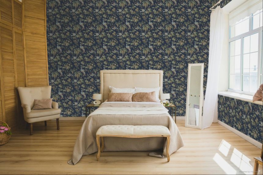 Vliesová tapeta na zeď, modrá, hnědá, květiny, ptáci, 140316, Laura Ashley 4