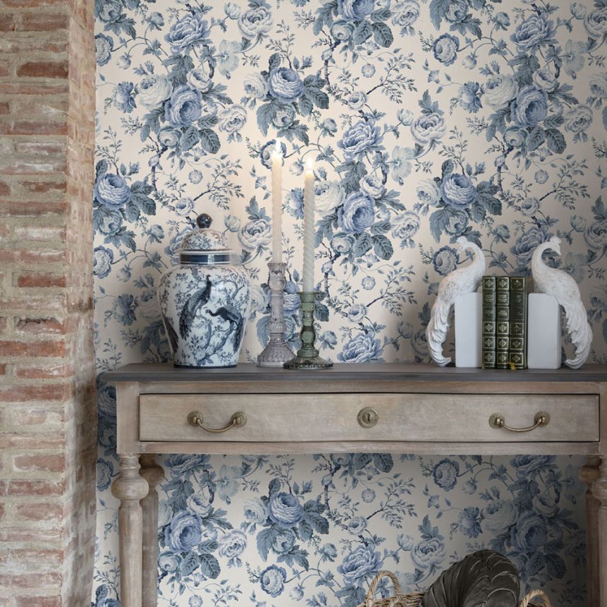 Vliesová tapeta na zeď, modrá, bílá, květinový vzor, 140324, Laura Ashley 4