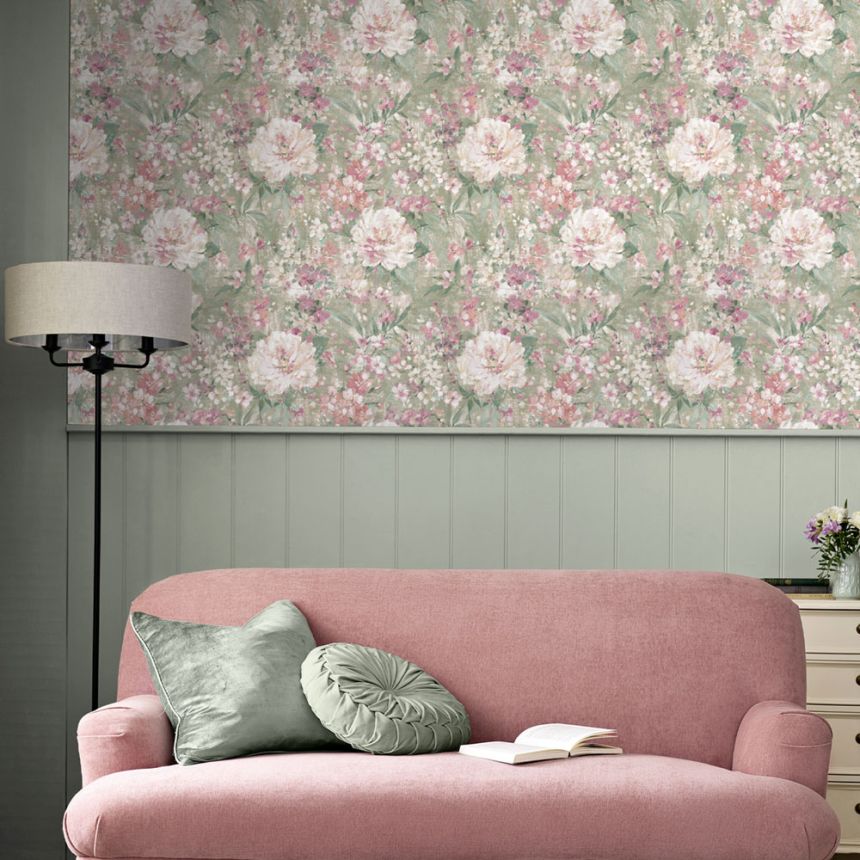 Vliesová tapeta na zeď, zelená, růžová, květinový vzor, 140328, Laura Ashley 4
