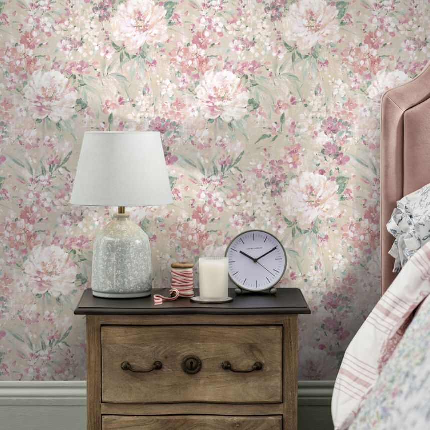 Vliesová tapeta na zeď růžová, bílá, květinový vzor, 140329, Laura Ashley 4