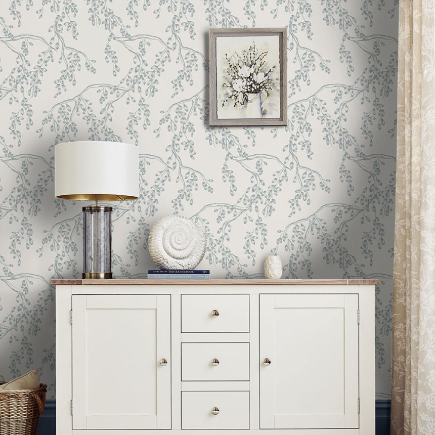 Vliesová tapeta na zeď, bílo-modrá, větvičky, 140334, Laura Ashley 4
