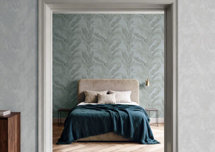 Luxusní vliesová tapeta na zeď, šedá, modrá, listy, imitace stěrkové omítky, 6606, Metamorphosis, Parato by Cristiana Masi