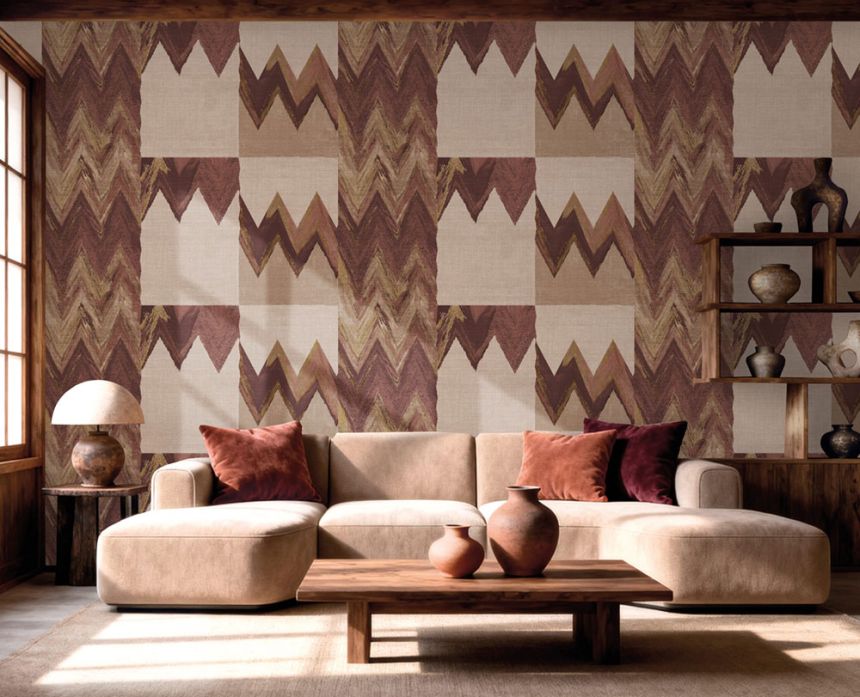 Geometrická vliesová tapeta na zeď, hnědá, béžová, imitace látky, 6674, Metamorphosis, Parato by Cristiana Masi