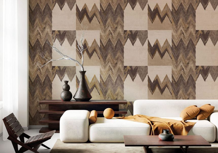 Geometrická vliesová tapeta na zeď, béžová, hnědá, imitace látky, 6679, Metamorphosis, Parato by Cristiana Masi