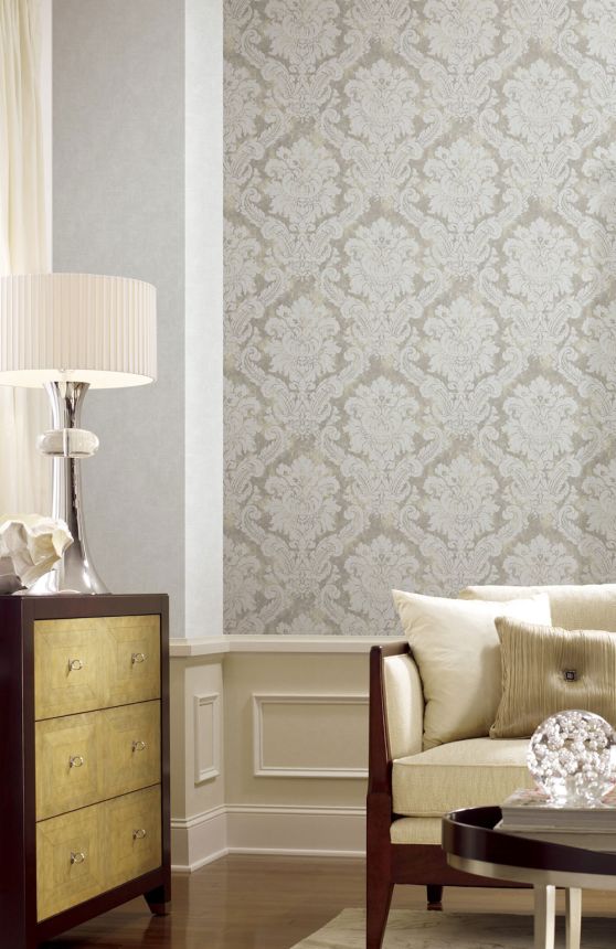 Vliesová tapeta na zeď, šedá, bílá, damaškový vzor, AU41004, Aurelia, Prestige Wallcoverings