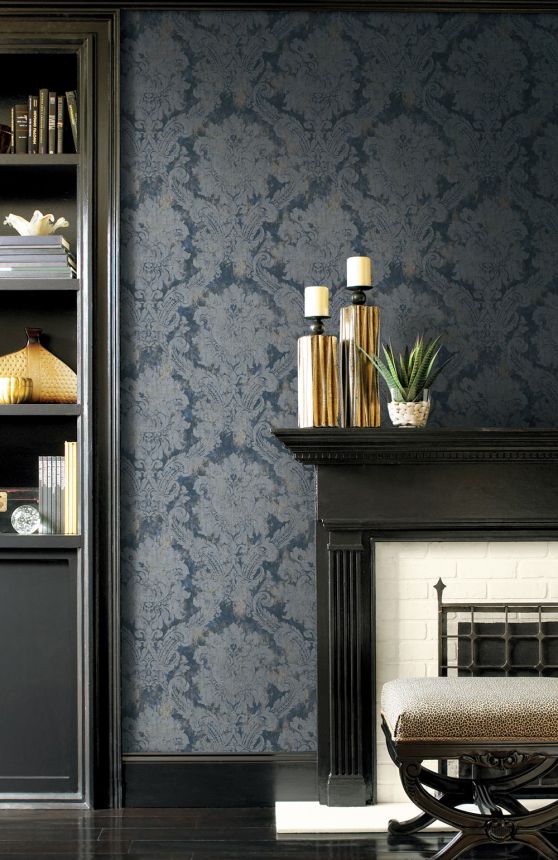 Vliesová tapeta na zeď, modrá, šedá, damaškový vzor, AU41006, Aurelia, Prestige Wallcoverings
