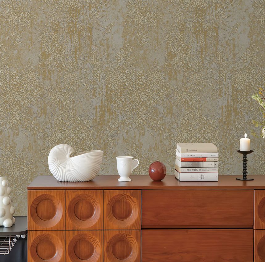 Vliesová tapeta na zeď, šedá, zlatá, vintage ornamenty, AU41203, Aurelia, Prestige Wallcoverings