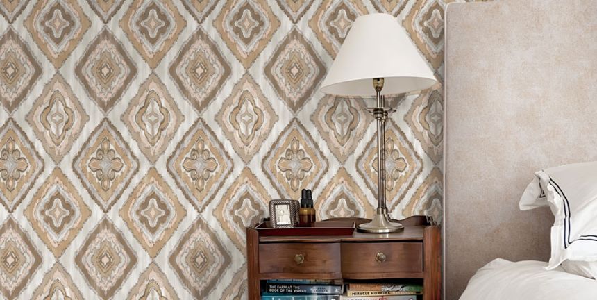 Vliesová tapeta na zeď, růžová, šedá, imitace látky, AU41403, Aurelia, Prestige Wallcoverings