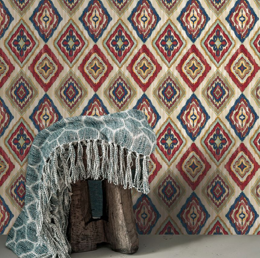 Vliesová tapeta na zeď, béžová, modrá, imitace látky, AU41405, Aurelia, Prestige Wallcoverings