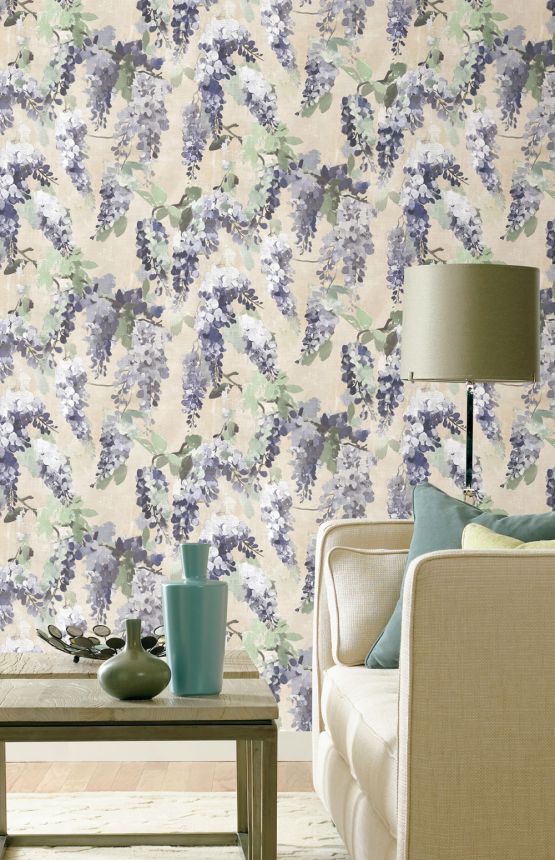 Vliesová tapeta na zeď, modrá, zelená, květiny, větvičky, AU41603, Aurelia, Prestige Wallcoverings