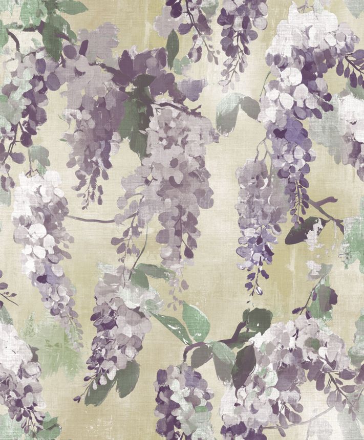 Vliesová tapeta na zeď, fialová, béžová, květiny, větvičky, AU41604, Aurelia, Prestige Wallcoverings