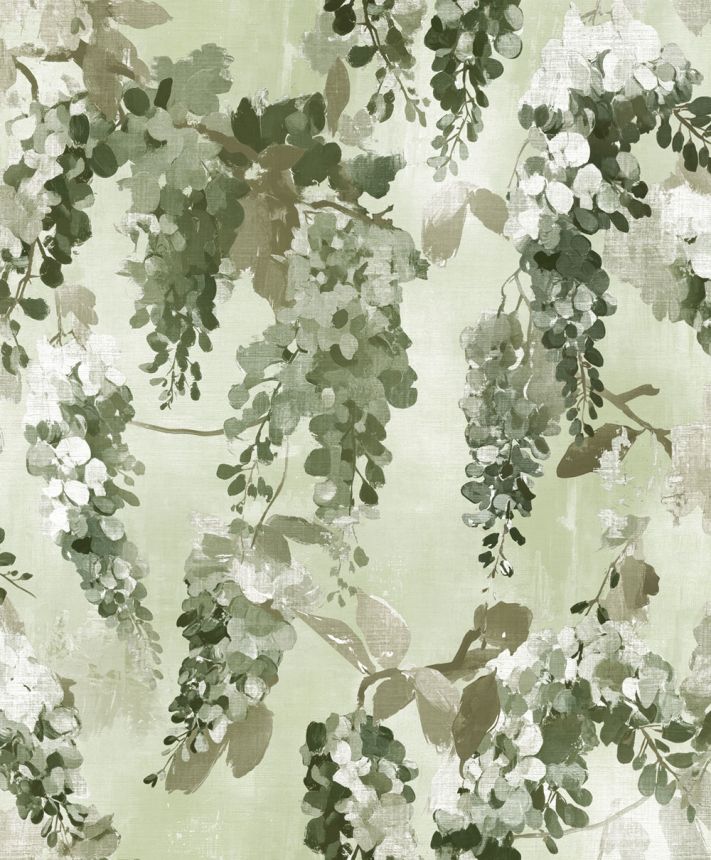 Vliesová tapeta na zeď, zelená, bílá, květiny, větvičky, AU41605, Aurelia, Prestige Wallcoverings