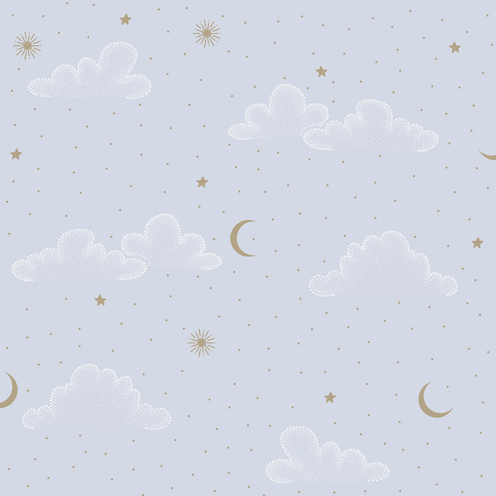 Dětská vliesová tapeta na zeď, modrá, bílá, puntíky, hvězdičky, N07321, Sweet Dreams, Ugépa