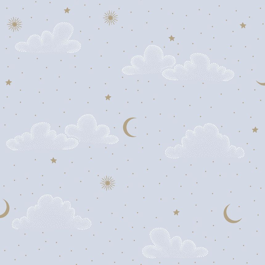 Dětská vliesová tapeta na zeď, modrá, bílá, puntíky, hvězdičky, N07321, Sweet Dreams, Ugépa