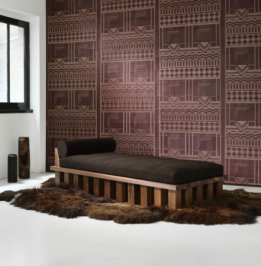 Geometrická vliesová tapeta na zeď, kozí kůže, hnědá, červená, 27410, Corium, Arte