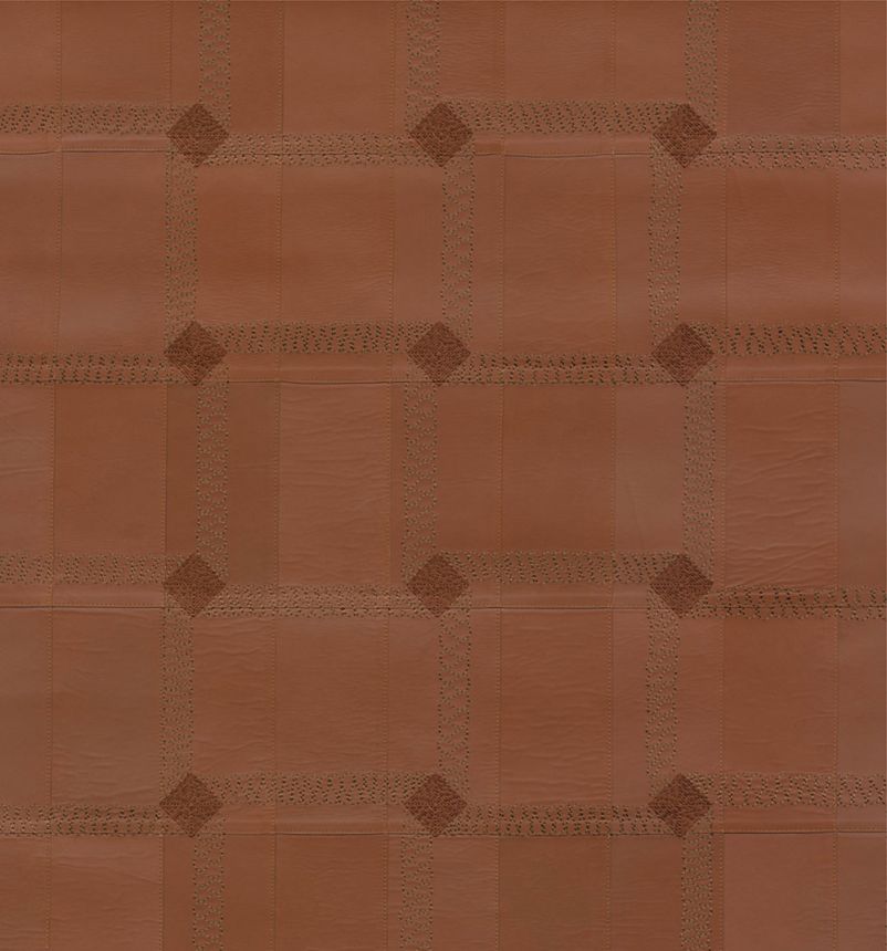 Geometrická vliesová vyšívaná tapeta na zeď, kozí kůže, červeno-hnědá, 27421, Corium, Arte