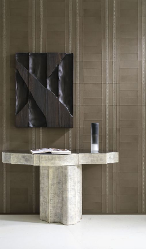 Geometrická vliesová vyšívaná tapeta na zeď, kozí kůže, šedo-hnědá, 27431, Corium, Arte