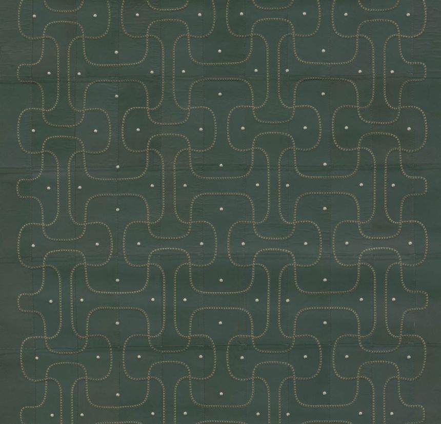 Geometrická vliesová vyšívaná tapeta na zeď, kozí kůže, zelená, 27440, Corium, Arte