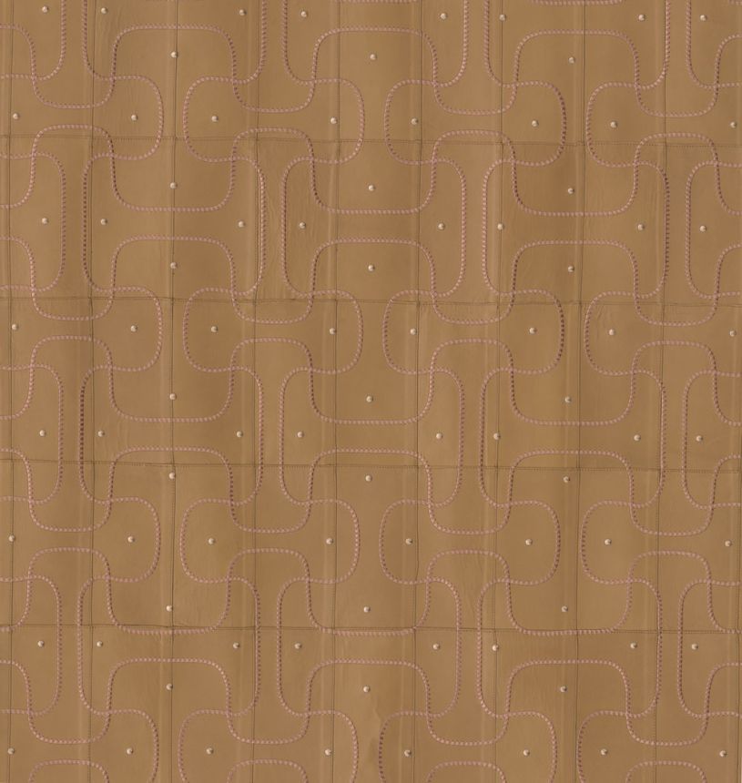 Geometrická vliesová vyšívaná tapeta na zeď, kozí kůže, oranžovo-hnědá, 27441, Corium, Arte