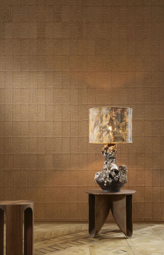 Geometrická vliesová vyšívaná tapeta na zeď, kozí kůže, oranžovo-hnědá, 27441, Corium, Arte
