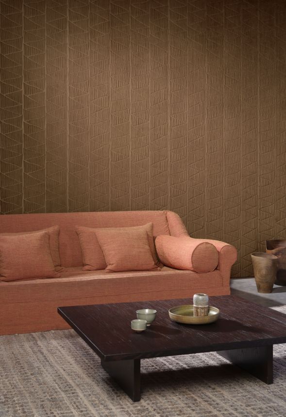 Vliesová textilní 3D tapeta na zeď, tmavě hnědá, geometrický vzor, pruhy, 23430, Memphis, Arte