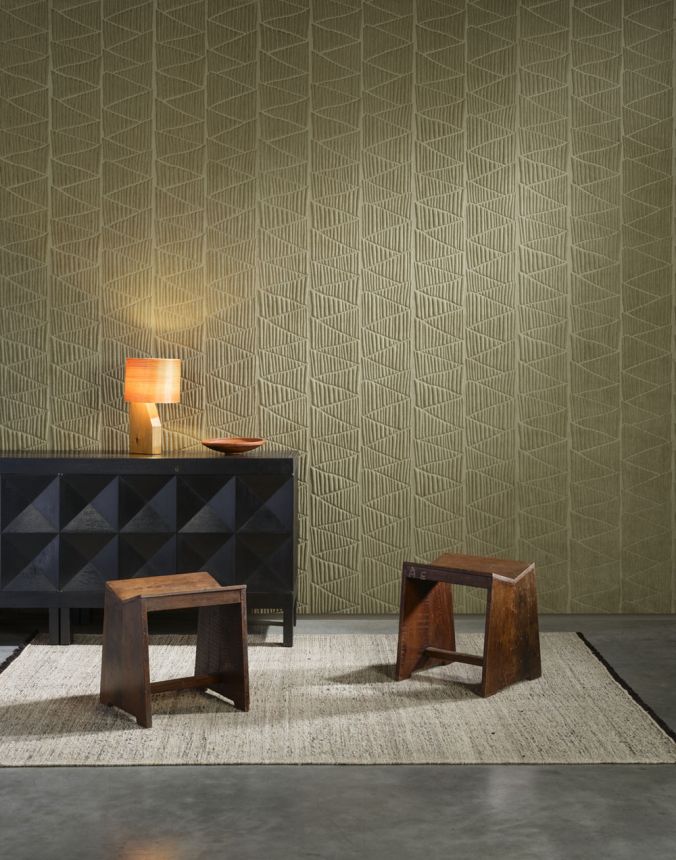 Vliesová textilní 3D tapeta na zeď, khaki, geometrický vzor, pruhy, 23432, Memphis, Arte