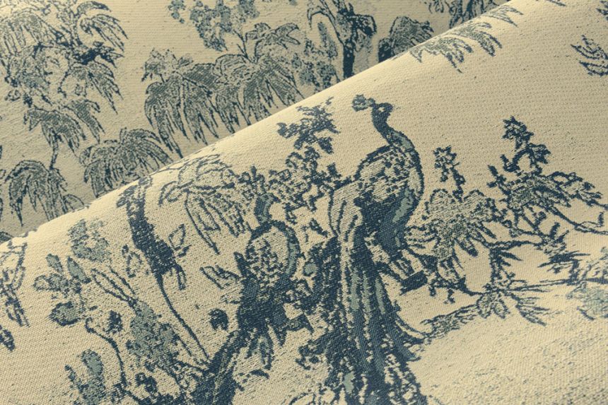 Vliesová tapeta na zeď, okrová, modrá, stromy, ptáci, 97832, Les Tapisseries, Arte