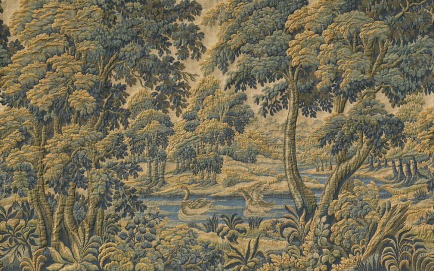 Vliesová obrazová tapeta na zeď, modrá, žlutá, labutě, stromy, 97850, Les Tapisseries, Arte