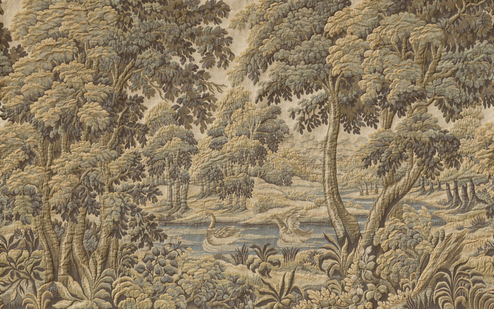 Vliesová obrazová tapeta na zeď, modrá, žlutá, labutě, stromy, 97851, Les Tapisseries, Arte