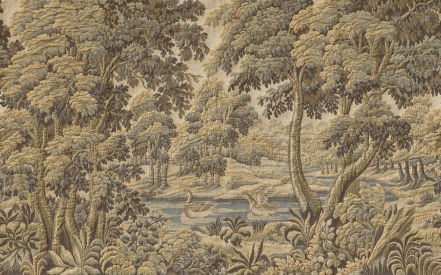 Vliesová obrazová tapeta na zeď, modrá, žlutá, labutě, stromy, 97851, Les Tapisseries, Arte