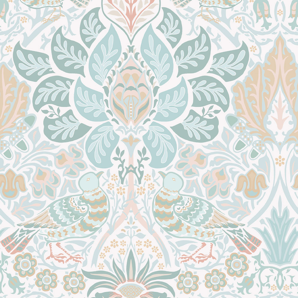 Vliesová tapeta na zeď, šedá, zelená, květiny, ptáci, 140479, William Morris at Home vol. 2