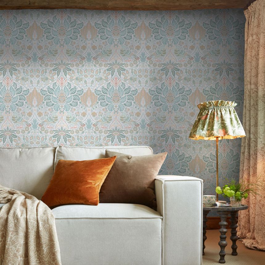 Vliesová tapeta na zeď, šedá, zelená, květiny, ptáci, 140479, William Morris at Home vol. 2