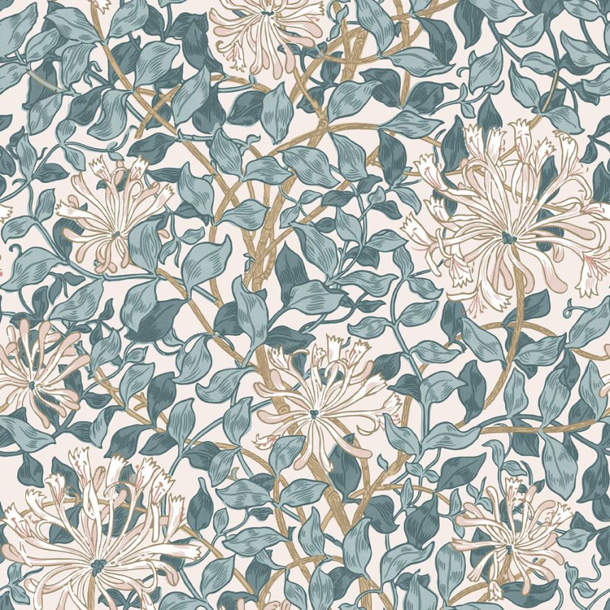 Vliesová tapeta na zeď, růžová, zelená, květiny, listy, 140483, William Morris at Home vol. 2